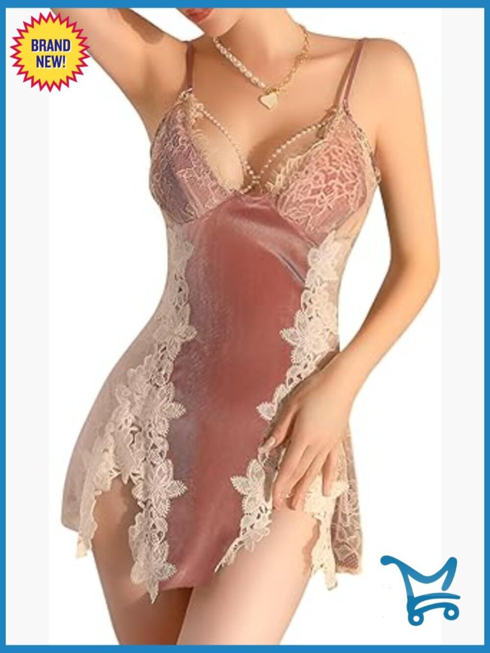 Sexy Velvet Lace Floral Sheer Mini Lingerie Dress with Padded Cups